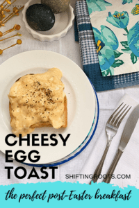 What do you do with all your hard boiled decorated easter eggs when it's all over? Make Cheesy Eggs on Toast for Breakfast, Brunch, or Dinner! It's healthy, quick, easy, and kid friendly! #Easter #breakfast #eggs #cheese
