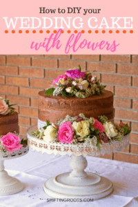 Keep your frugal wedding on budget with this easy DIY wedding cake decorated with fresh flowers. An easy tutorial that even a beginner can do. #weddingcake #frugalwedding #diywedding #rusticwedding #diyweddingcake #freshflowers #cutflowers #easyweddingdiy