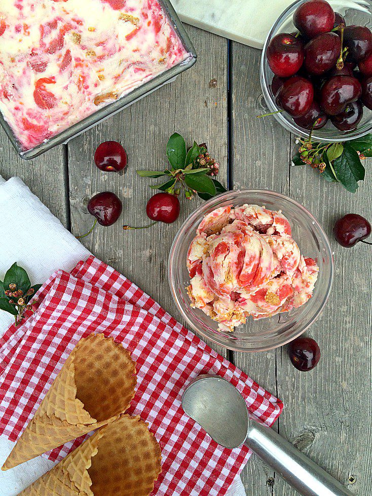 No-churn Cherry Cheesecake Ice Cream is the perfect summer treat! Whip up this homemade recipe in no time and have your kids begging for more.