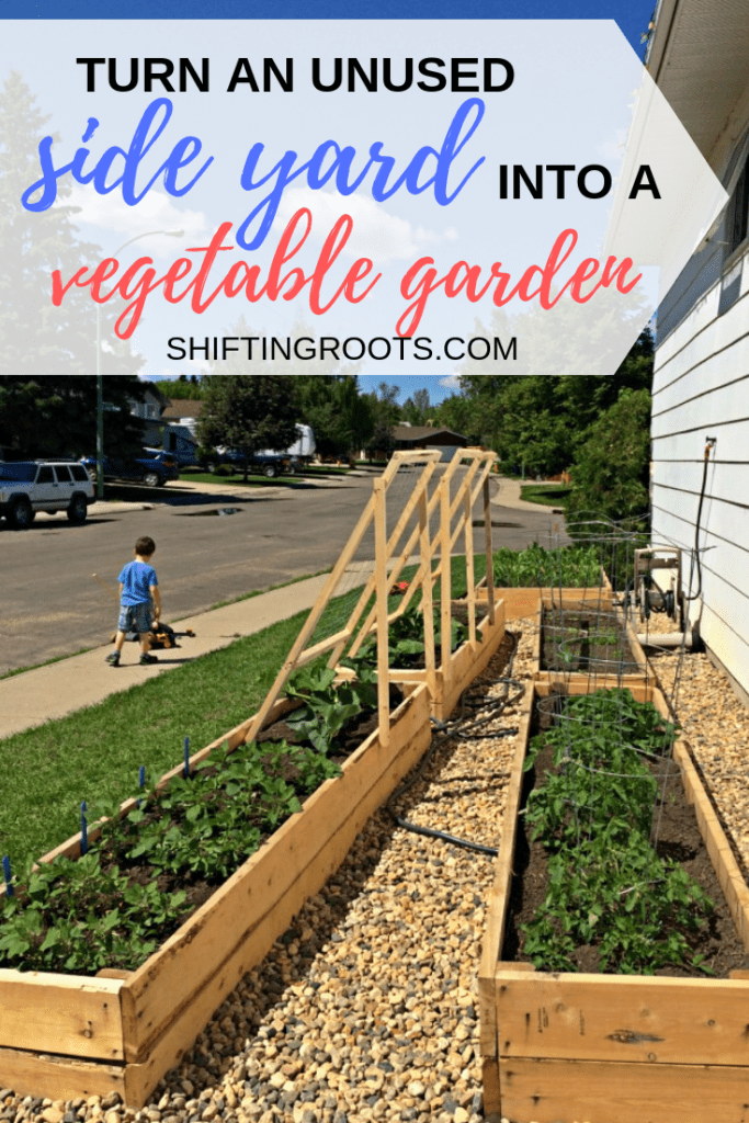 Corner lots are wonderful, but they come with the dreaded narrow side yard.  If yours has full sun, you can easily turn it into a low maintenance raised bed vegetable garden.  Here's how Sarah and Graham did it in their landscaping makeover. #sideyard #landscaping #ideas #garden #makeover