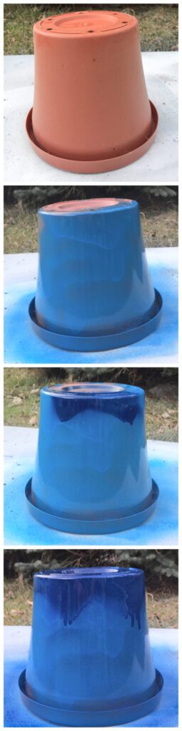 Are your terra cotta or plastic pots looking tired? Give them an easy and creative makeover with a little bit of spray paint. Your flower pots (and plants!) will look amazing with this simple DIY idea. #diy #gardendiy #plasticpots #flowerpots #upcyle #containergardening #backyard