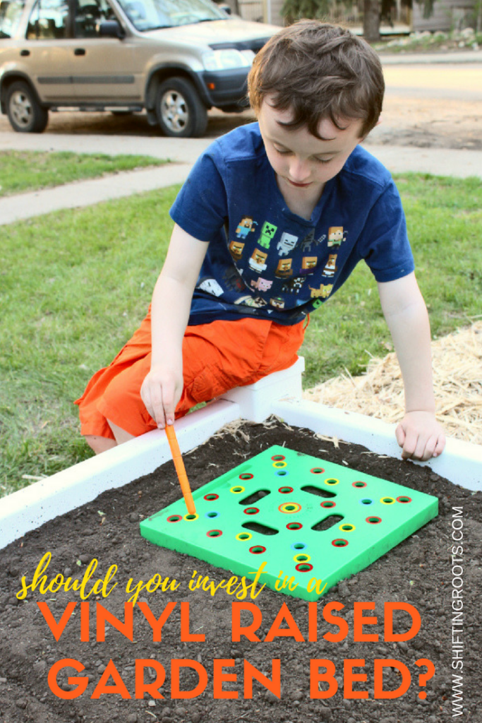 I love my vinyl raised beds in my front yard.  They make square foot gardening so easy!  I'll show you how I make it work in my small space, plus give you some ideas and plans for what to plant in it. #raisedbeds #squarefootgardening #containergardening #beginnergardening #easygardening #gardening #vegetablegardening