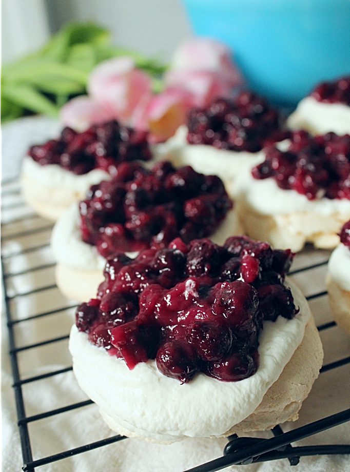 Saskatoon Berry mini pavlovas are a low carb dessert that can easily be made keto friendly.