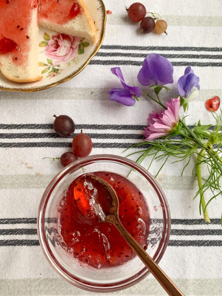 Closeup of Gooseberry Jam from my easy canning recipe.