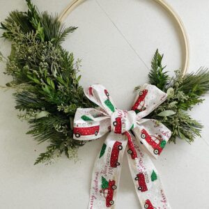 Embroidery Hoop wreath with Christmas ribbon
